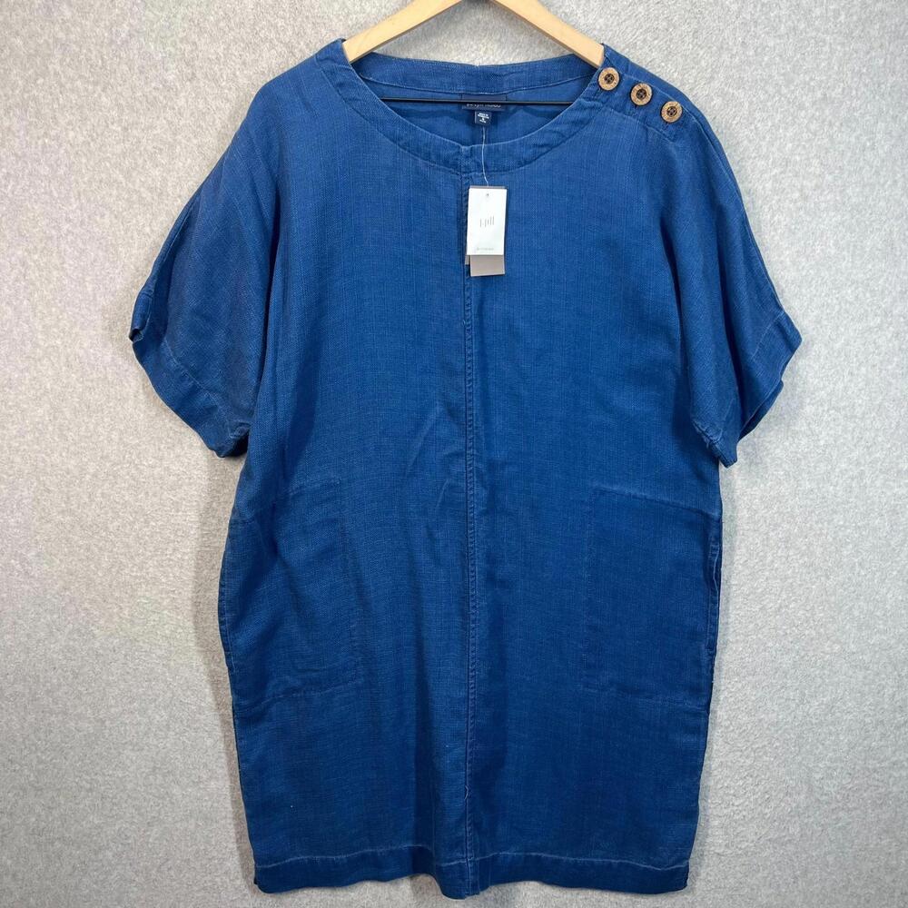 Pure J.Jill‎ Blue Indigo Ombre Tee Shirt Dress Short Sleeve Pockets Size M NWT